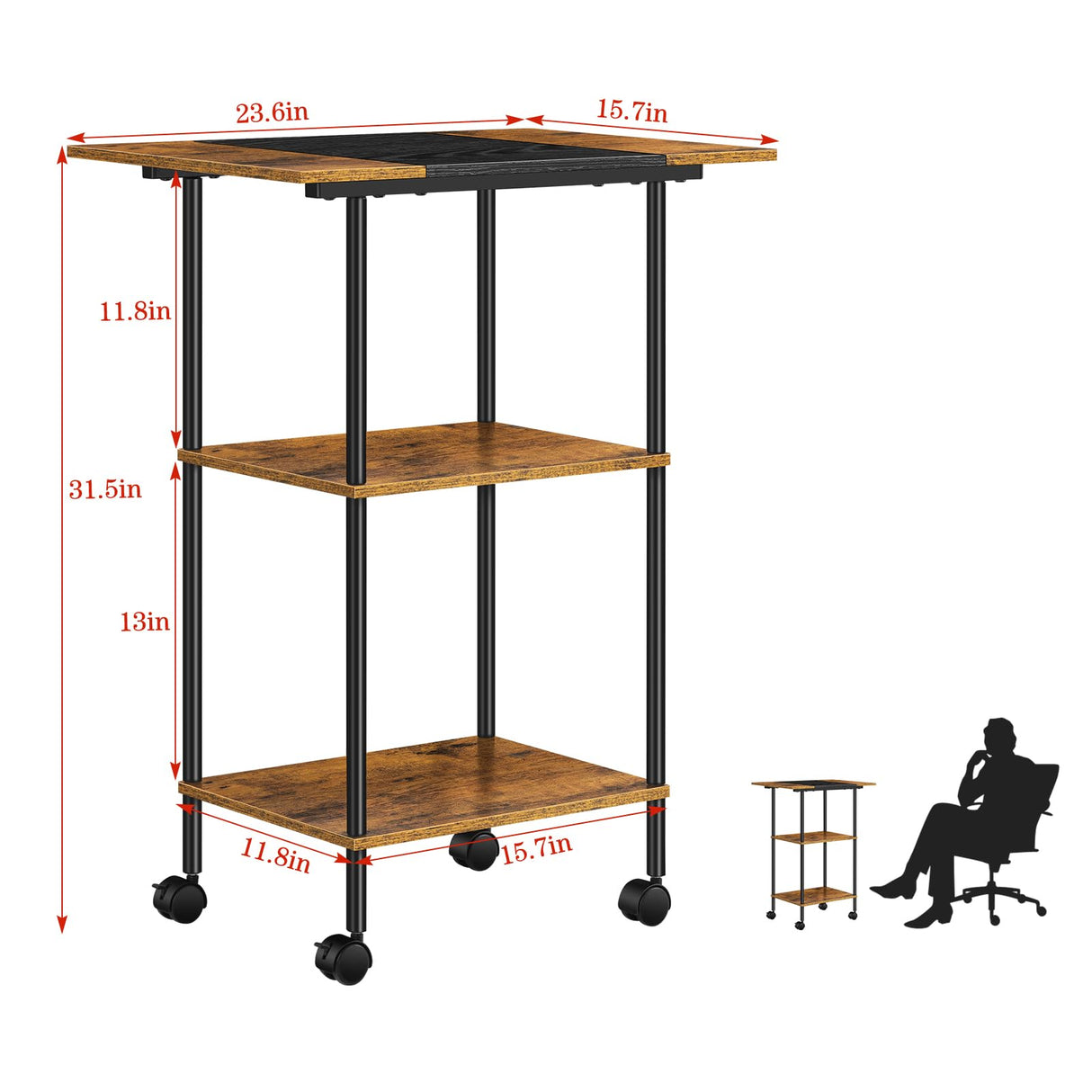 Luplom Large Printer Stand with Storage Rolling Printer Cart with Wheels 3 Tier Printer Table with Storage Shelf for Home Office Filing Scanner Fax Machine Heat Press Microwave Luplom