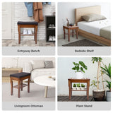 StrongTek Bamboo Shower Bench Seat with Soft Cushion, Footrest Shaving Stool with Storage Shelf, Non-Slip, Ideal for Spa Bath Seat, Bathroom, Living Room & Garden Decor, Espresso StrongTek