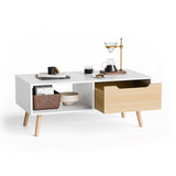 Cozy Castle Modern Coffee Table, Wooden Cocktail Table with Storage, Minimalist Hallway Table, Mid Century Modern Coffee Table for Living Room Apartment Reception, White Cozy Castle