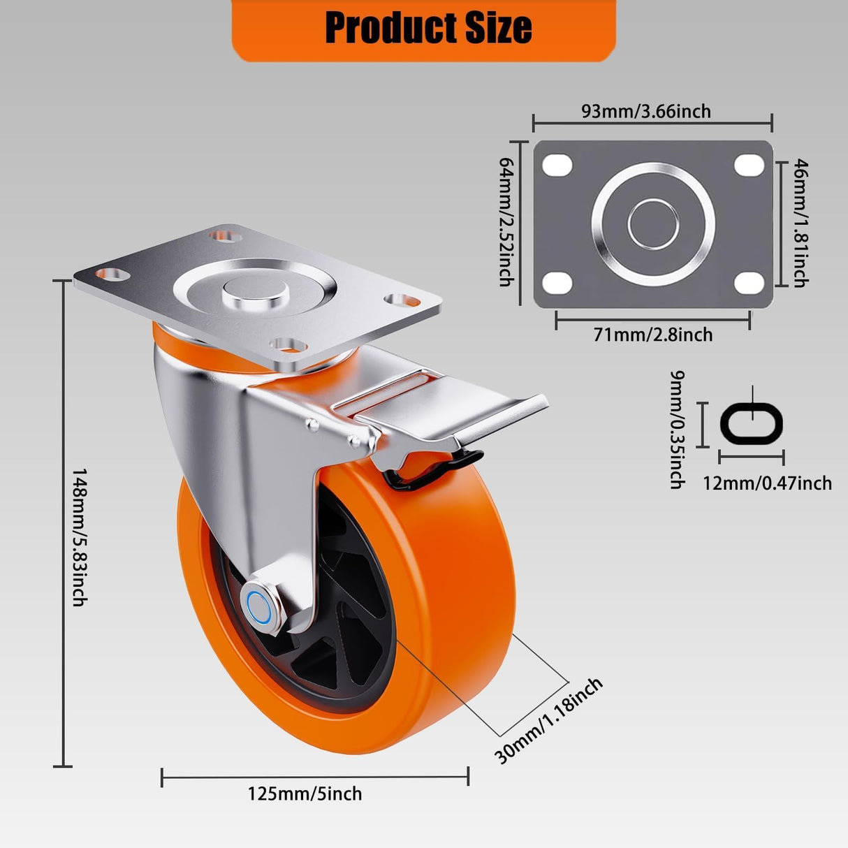 5 Inch Heavy Duty casters, casters Set of 4 Heavy Duty,Universal with Double Locks Caster Wheels,Polyurethane casters Set of 4, for carts Furniture and workbenches Lvgwhisper