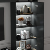 ROMSHINE Large Entertainment Center with Storage, 114" W Wall Unit TV Stand with Bookshelves & Light in White Color, Modern Media Center Cabinet with Bridge, for Living Room Bedroom, Black ROMSHINE