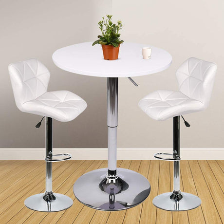 ARTETHYS Bar Table and Chairs Set of 3 White Heigh Adjustable Round Pub Desk and 2 Swivel White Counter Height Barstools for Dining Room Home Kitchen Bistro ARTETHYS