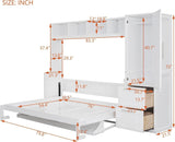 Virubi Full Horizontal Murphy Bed with Storage Wardrobe Closet,2 Drawer,4 Storage Shelves,Wood Folding Murphy Wall Bed Cabinet for Adult (White) Virubi