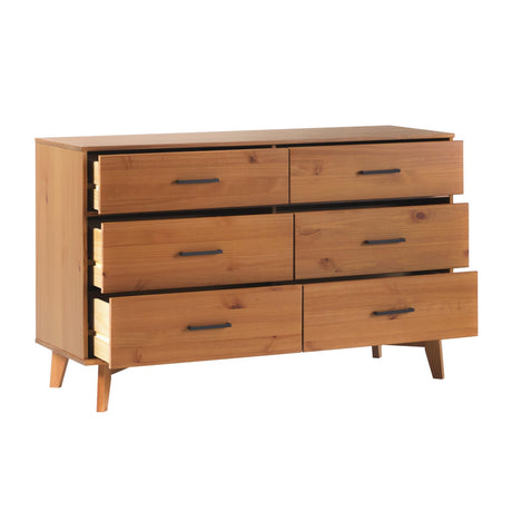 Walker Edison Modern 6-Drawer Dresser Bedroom Storage Organizer, 52 inch, Caramel Handle Walker Edison