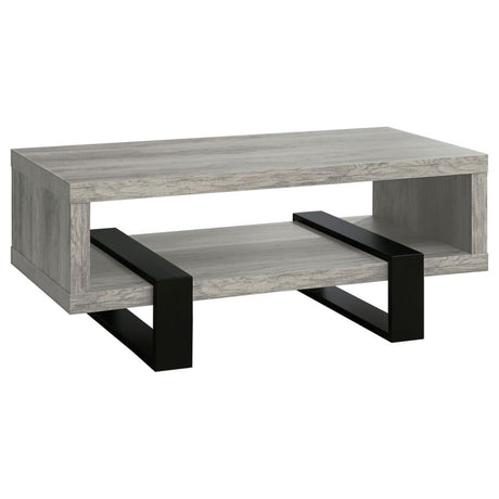 CARTESIAN Modern Engineered Wood Coffee Table, Gray Driftwood, Multi-Level Design, Living Room Furniture, 47.25x23.50x19.25 Inches CARTESIAN