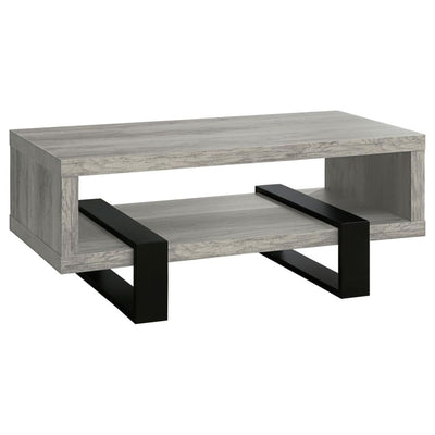 CARTESIAN Modern Engineered Wood Coffee Table, Gray Driftwood, Multi-Level Design, Living Room Furniture, 47.25x23.50x19.25 Inches