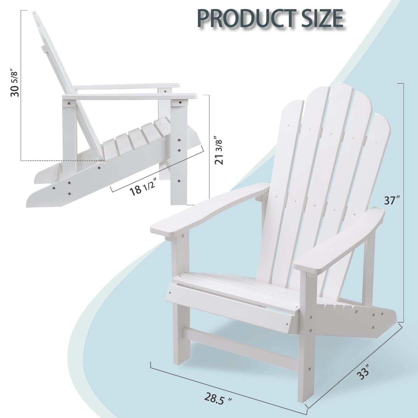 EFURDEN Adirondack Chair, Polystyrene, Weather Resistant & Durable Fire Pits Chair for Lawn and Garden, 350 lbs Load Capacity with Easy Assembly (White, 1 pc)