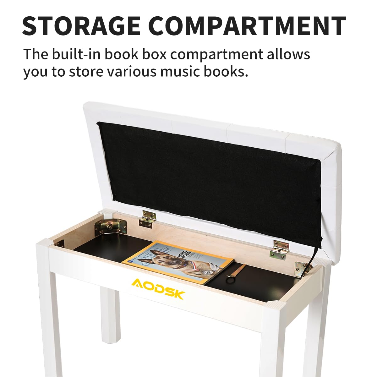 AODSK Black Wooden Duet Piano Bench with Padded Cushion and Storage Compartment AODSK