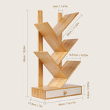 PERFECYEE 4 Tier Tree Bookshelf with Drawer, Small Bookcase, Desktop Bookshelf Floor Standing Bookcase Display for Living Room, Bedroom, Natural PERFECYEE