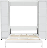 Foldable Queen Murphy Bed Cabinet with Storage Bookshelf Bookcase, Wood Hidden White Murphy Wall Bed with Storage Shelves for Adults MERITLINE