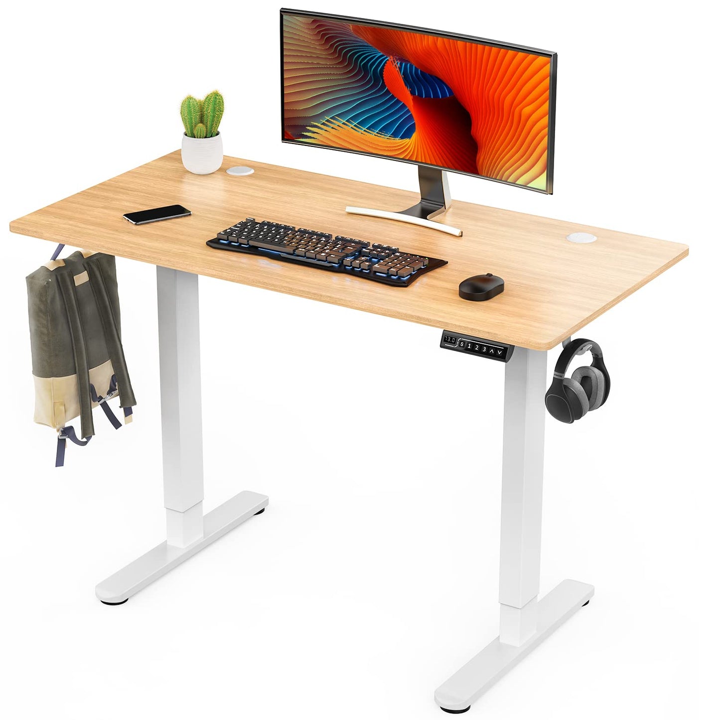 Sweetcrispy Electric Standing Desk, 40 x 24in Adjustable Height Electric Stand up Desk Standing Computer Desk Home Office Desk Ergonomic Workstation with 3 Memory Controller, Bamboo Texture - WoodArtSupply