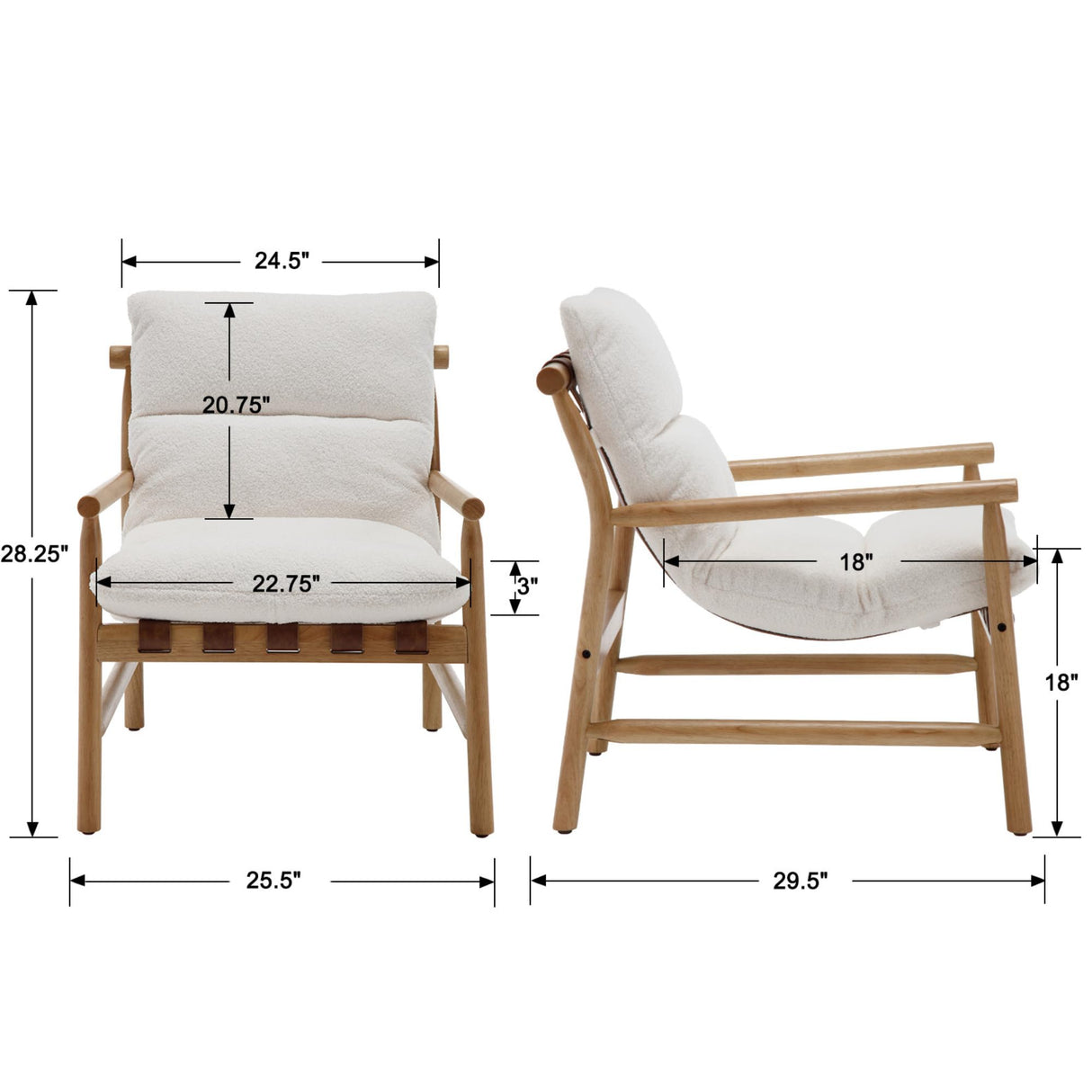 DM Furniture White Sherpa Accent Chair Set of 2 Mid Century Modern Living Room Chairs Comfy Arm Chair with Solid Wood Frame Upholstered Lounge Reading Chair Cozy Recliner for Bedroom/Guest Room DM Furniture