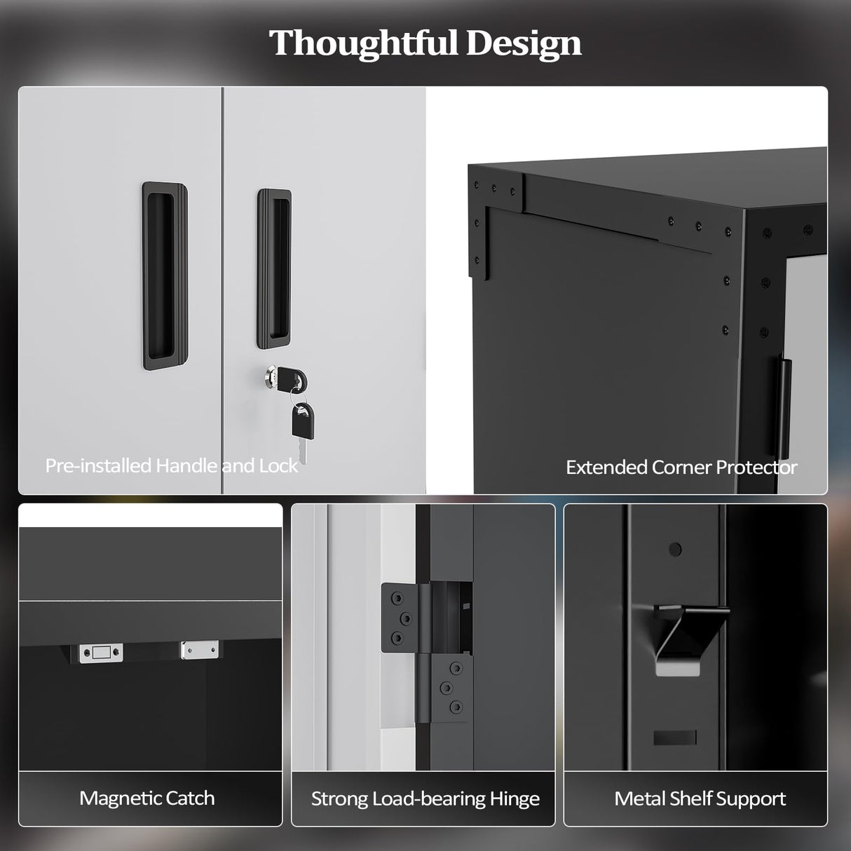 VINGLI 72'' Tall Garage Storage Cabinet, Metal Storage Cabinet with Pegboards, Wheels, Locking Doors and Adjustable Shelves (Black & Silver, 32''W x 16''D x 72''H) VINGLI