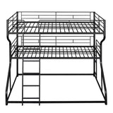 JIJIWANG Full XL Over Twin XL Over Queen Size Triple Bunk Bed with Long and Short Ladder, Unique Curved Metal Frame with Safety Guardrail, Industrial Style Triple Bunk Bed Frame, Black JIJIWANG