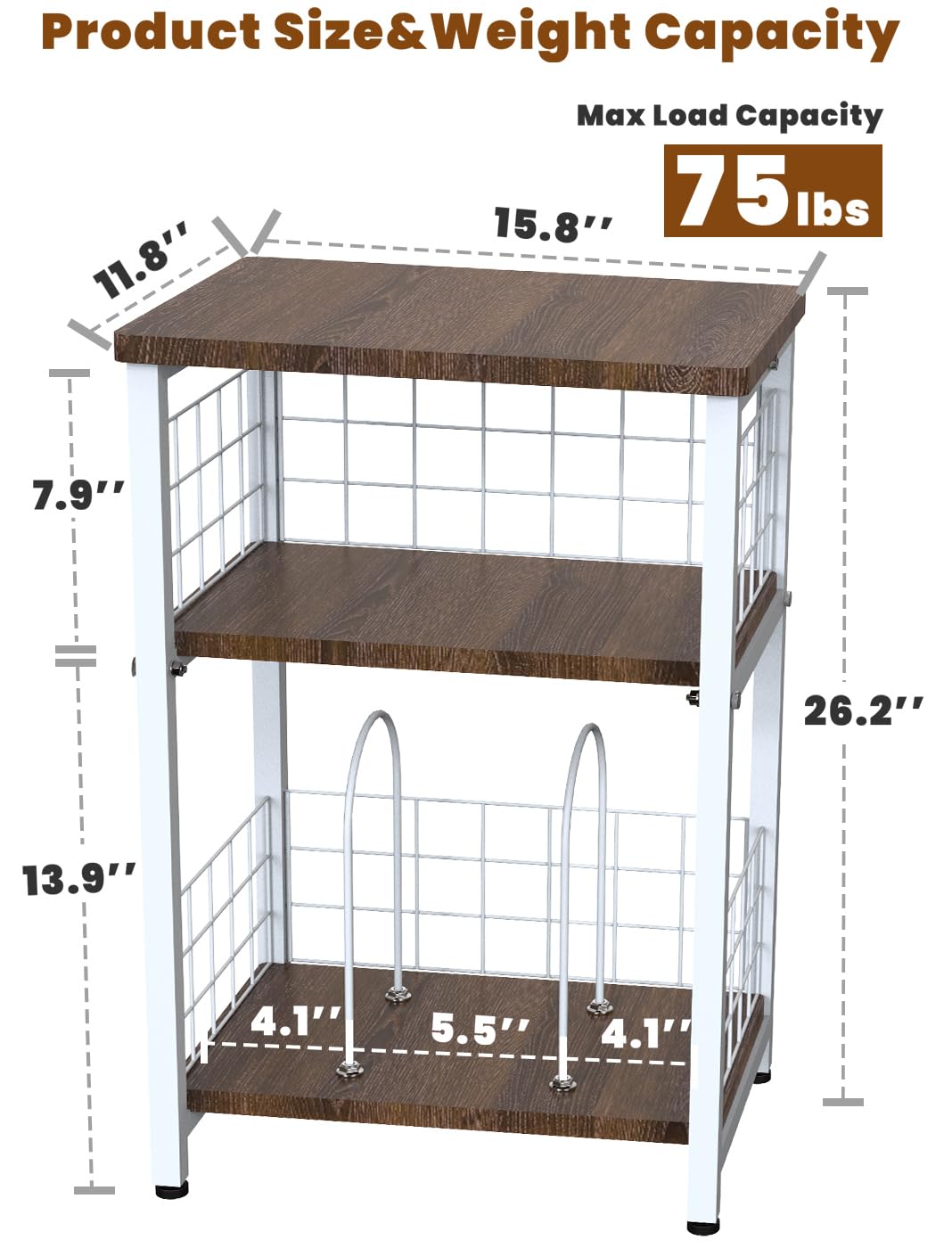 Tuohours Record Player Stand, 3 Tier End Table with Double Layer Iron Wire Mesh Turntable Stand Vinyl Record Table Storage Up to 100 Albums, Nightstand Small Side Table for Living Room Bedroom, White Tuohours