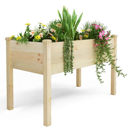 BIRASIL Outdoor Raised Garden Bed, Wood Planter Box for Vegetable Flower, Elevated Reinforced Large Garden Planters Boxes for Backyard Patio Gardening Balcony (48.5”L, Natural Wood) - WoodArtSupply