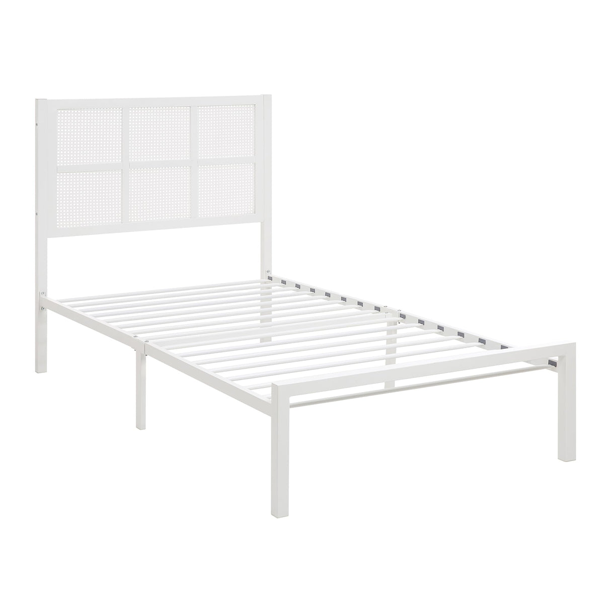 Lexicon Metal Bed Frame with Rattan Headboard, Metal Platform Bed with Strong Metal Slat Support Under Bed Storage, Boho Faux Cane Bed, Mattress Foundation No Box Spring Needed, Twin Bed, White Lexicon