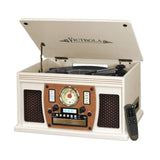 Victrola Navigator 8-in-1 Bluetooth Record Player with Built-in Speakers – 3 Speed, CD Player, Cassette, FM Radio, USB, RCA Out, Headphone Jack, Wireless Music Streaming, Real Wood, White Victrola