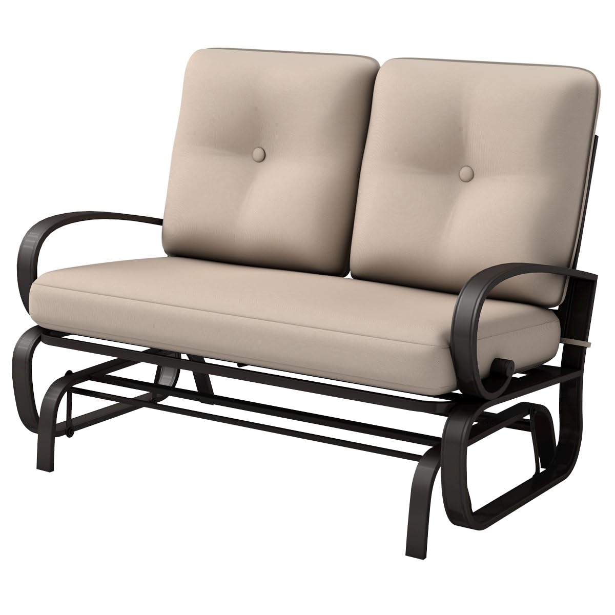 Giantex Outdoor Glider Bench, Patio 2 Person Loveseat with Removable Cushion, Thick Padded Seat, Stable Steel Frame, Outside Glider Swing Chair for Deck, Poolside, Yard, Balcony, Porch, Beige Giantex