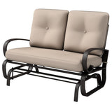 Giantex Outdoor Glider Bench, Patio 2 Person Loveseat with Removable Cushion, Thick Padded Seat, Stable Steel Frame, Outside Glider Swing Chair for Deck, Poolside, Yard, Balcony, Porch, Beige Giantex
