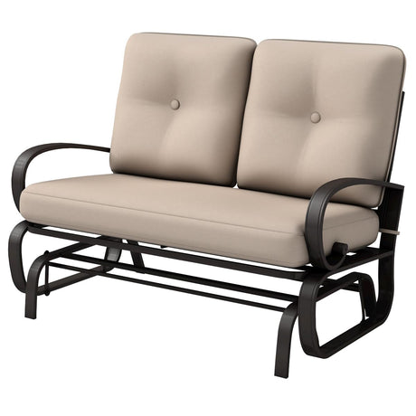 Giantex Outdoor Glider Bench, Patio 2 Person Loveseat with Removable Cushion, Thick Padded Seat, Stable Steel Frame, Outside Glider Swing Chair for Deck, Poolside, Yard, Balcony, Porch, Beige Giantex
