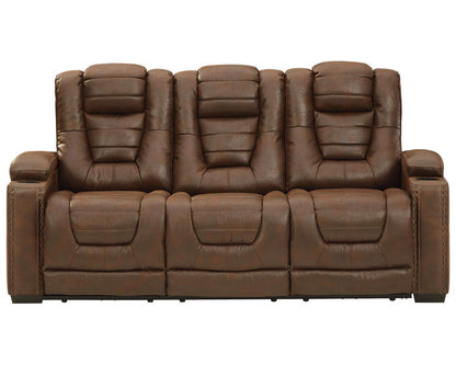 Signature Design by Ashley Owner's Box Faux Leather Power Reclining Sofa with Adjustable Headrest, Brown