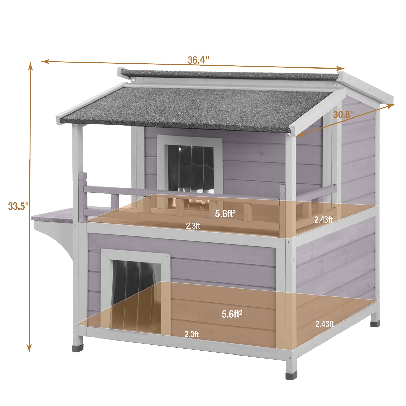 Outdoor Feral Cat House, Wood Cat Shelter with Escape Door, Rainproof Outside Kitty House with Balcony (#AIR33-M) - WoodArtSupply