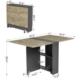 Tiptiper Folding Dining Table with 2 Storage Racks, Drop Leaf, 6 Wheels, Multifunction Expandable Table for Kitchen, Bedroom, Living Room Tiptiper