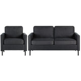 STHOUYN 2 Piece Upholstered Sectional Sofa Set Couches Sofas Living Room Furniture Sets, Loveseat with USB & Accent Chair, Grey Couch Bedroom Livingroom Apartment (2, Dark Grey) STHOUYN