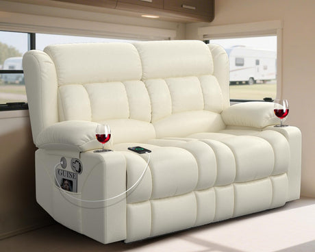 MisUMis RV Loveseat Recliner Sofa, Wall Hugger Reclining Loveseat RV Couch with USB Ports, Large Pockets, Cup Holders, 150° Adjustable RV Recliners Furniture for Travel Trailers & Home Theater Seating MisUMis