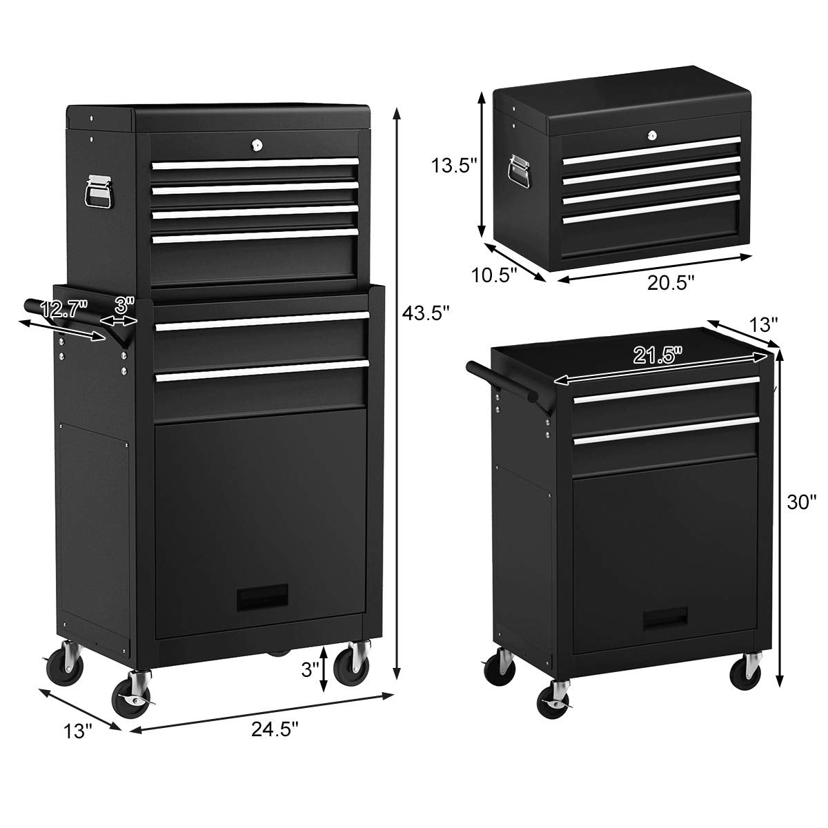 Goplus Rolling Tool Chest, 6-Drawer Tool Box Organizer w/Auto Locking System & Lockable Wheels & Sliding Drawers & Detachable Top, Tool Storage Cabinet for Garage Workshop (Black) … Goplus