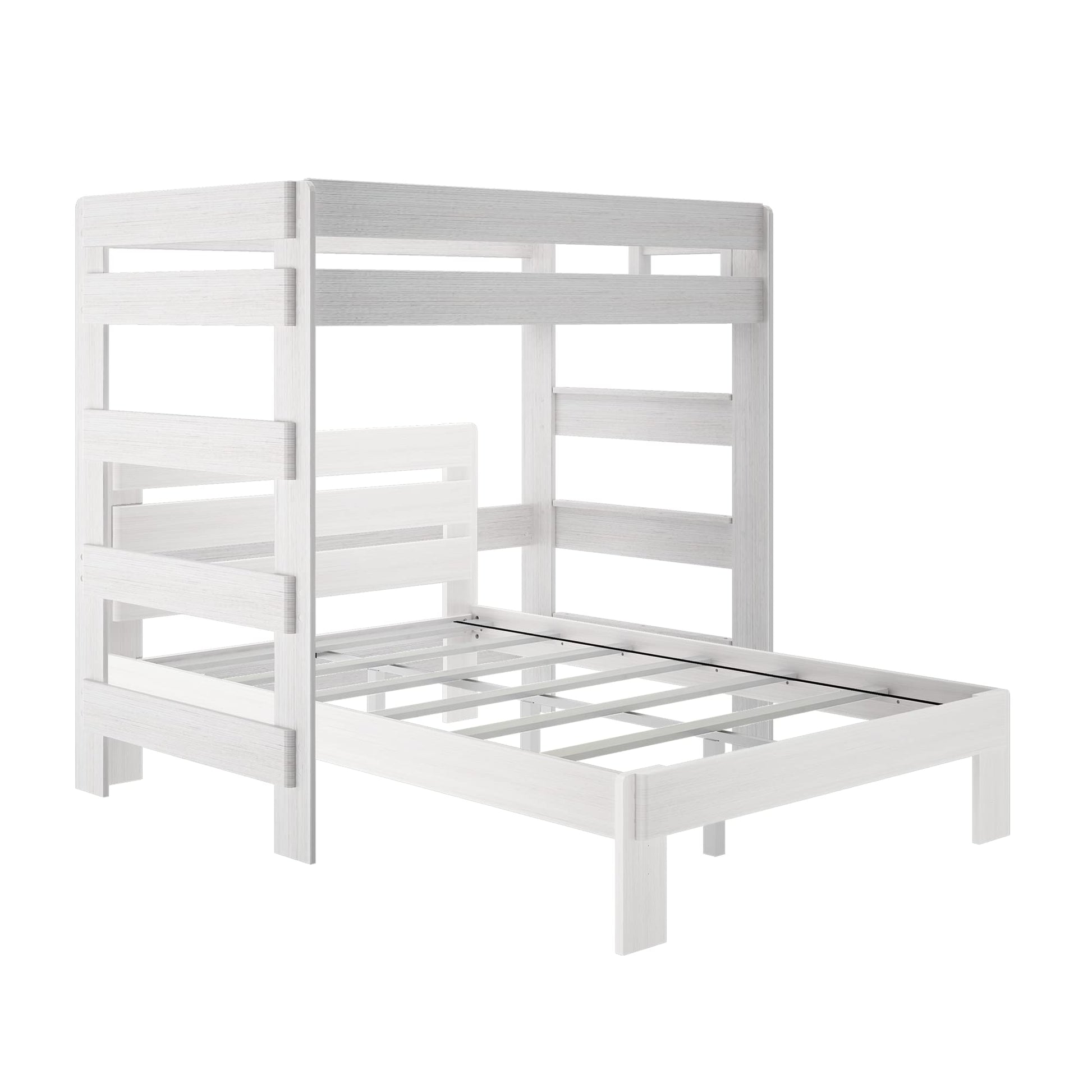 Max & Lily L-Shape Twin-Over-Queen Farmhouse Bunk Bed in White Wash - WoodArtSupply