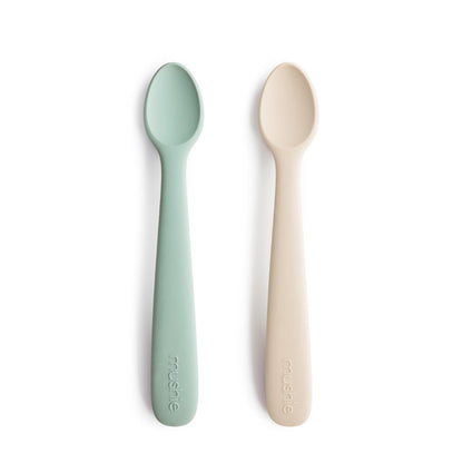 mushie Silicone Baby Feeding Spoons | 2 Pack (Cambridge Blue/Shifting Sand)