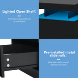 HOMMPA Set of 2 LED Nightstands with Wireless Charging Station Concrete Gray Matte Bedside Table with Led Light Smart Nightstand USB Port 3 Drawers Night Table Tall Wood LED Night Stand for Bedroom HOMMPA