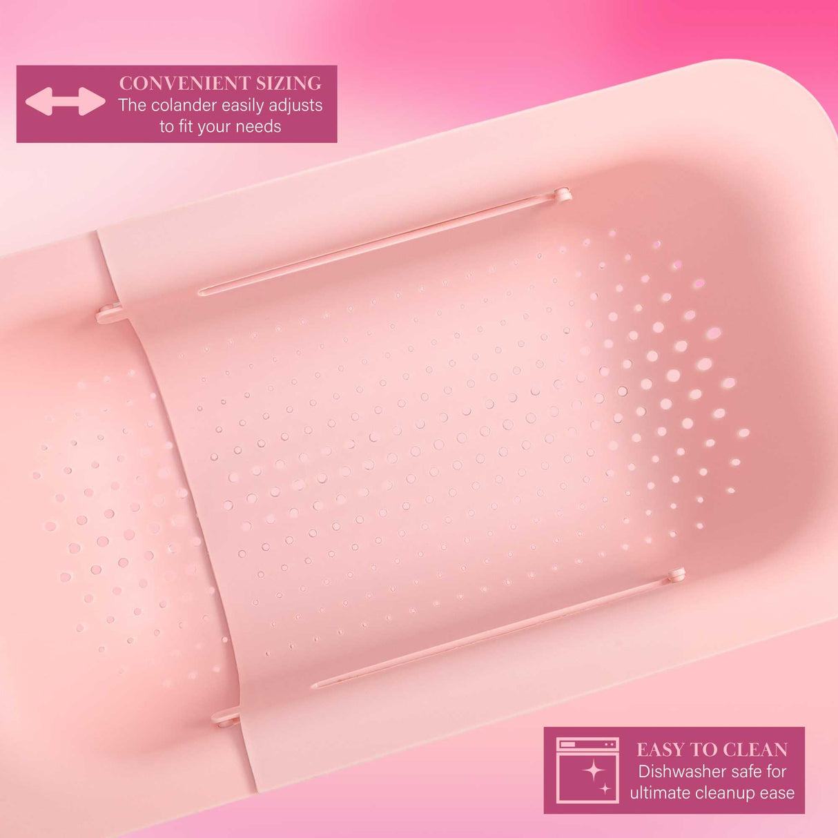 Paris Hilton Over the Sink Expandable Colander, Extendable Strainer, Adjustable from 14.5 inches to 19.5 inches, Fits most kitchen sinks, Made without BPA, Pink Paris Hilton