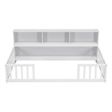 Harper & Bright Designs Twin Floor Bed with Bedside Bookcase, Shelves, Guardrails, Wood Montessori Bed with Storage, White Harper & Bright Designs
