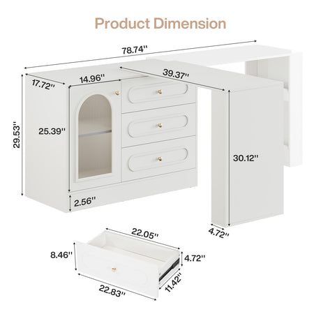 Tribesigns Extendable Vanity Desk and Dresser Combo, 78" L Shaped Vanity Table with Cabinet & 3 Drawers, Wood Dressing Table with 3 Side Shelves for Women & Girls Bedroom (Without Mirror) Tribesigns