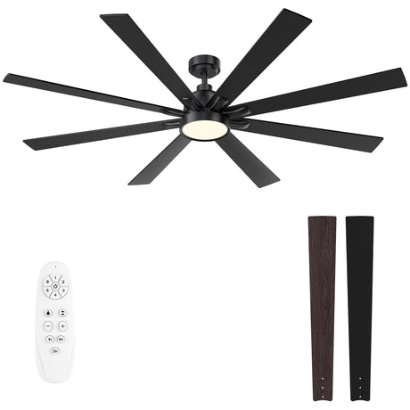 Autoday 62 Inch Ceiling Fans with Lights and Remote - Wood/Matte Black Ceiling Fan, Quiet DC Motor, 3 CCT, Modern Dimmable LED Lighting & Ceiling Fans for Bedroom Living Room Patio, Indoor/Outdoor Autoday