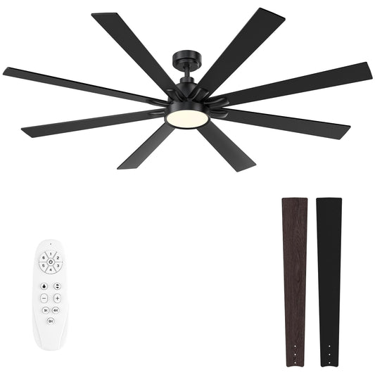 Autoday 62 Inch Ceiling Fans with Lights and Remote - Wood/Matte Black Ceiling Fan, Quiet DC Motor, 3 CCT, Modern Dimmable LED Lighting & Ceiling Fans for Bedroom Living Room Patio, Indoor/Outdoor