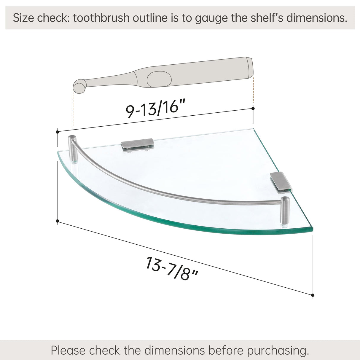 KES Glass Corner Shelf for Bathroom Corner Shelf 2 Pack Tempered Glass Shelf with Rail SUS 304 Stainless Steel Wall Mounted Brushed Finish, BGS2101A-2-P2 KES