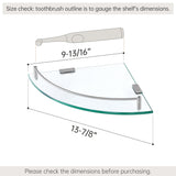 KES Glass Corner Shelf for Bathroom Corner Shelf 2 Pack Tempered Glass Shelf with Rail SUS 304 Stainless Steel Wall Mounted Brushed Finish, BGS2101A-2-P2 KES