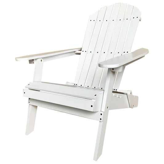 Wooden Adirondack Chair Outdoor Folding Patio Lounge Chair All Weather Fire Pit Chair with Easy Assemble for Outdoor Patio Lawn Garden Beach, White