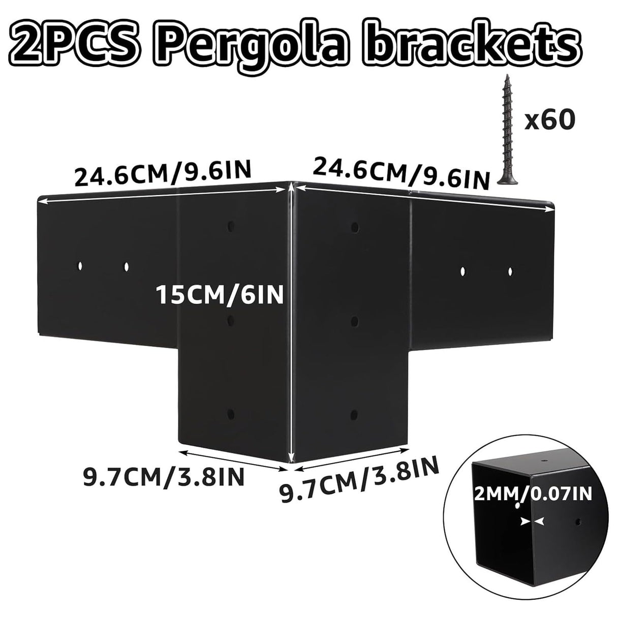 LANIAKEA 2PCS Pergola Brackets, 3-Way Right Angle Corner Bracket Pergola Kit with Screws, Pergola Hardware for 4x4 Inch(Actual: 3.5x3.5 Inch) Wood Beams LANIAKEA