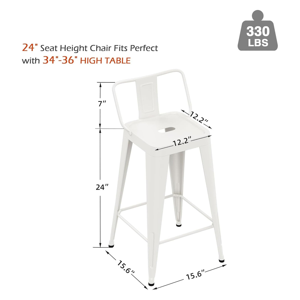 Arlunar home Metal Bar Stools Set of 4 Barstools Indoor/Outdoor Counter Height Bar Stools Bar Chairs with Back 24" Counter Height for Kitchen Island Dining Room (White, 24inch) Arlunar home