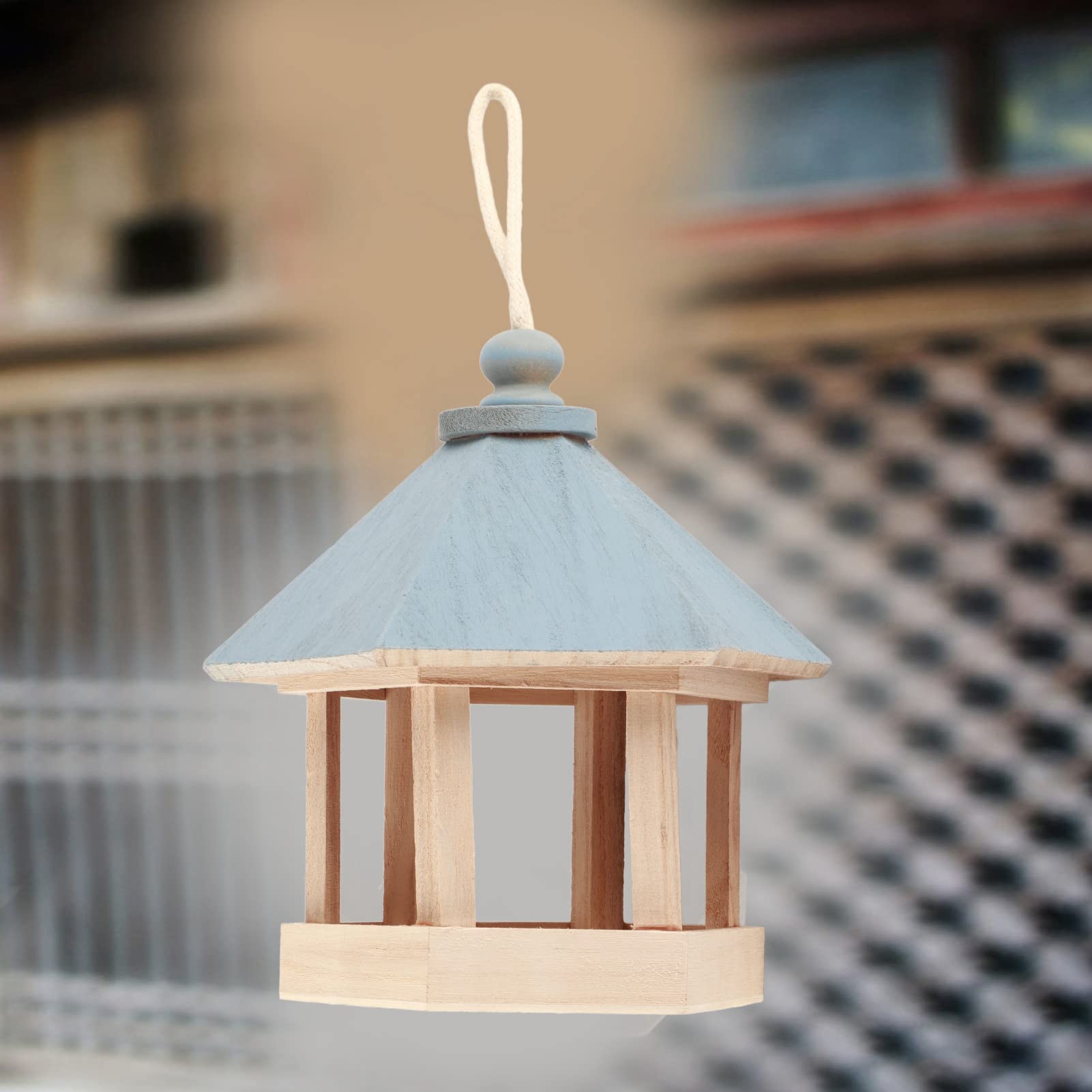 Hexagon Gazebo Bird Feeder,Wood Birds House Feeder Wooden Hanging Wild Bird Feeder for Outside Feeding Birds. - WoodArtSupply