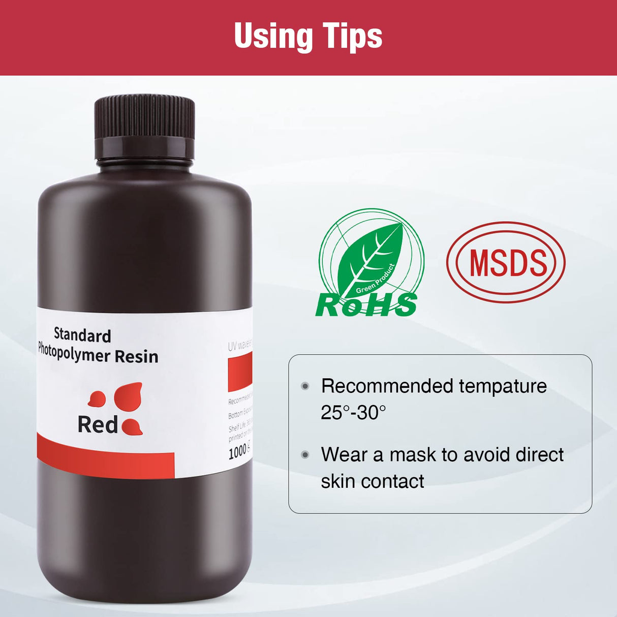 ELEGOO 3D Printer Resin, 405nm Fast UV Curing Standard Photopolymer Resin, High Precision, Non Toxic 3D Resin for Saturn 4/Saturn 3/Mars 5/Mars 4, LCD/MSLA/DLP 3D Printing, Clear Red 1000G Deeplee