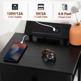 AMHANCIBLE Night Stand, Black Nightstand Set of 2, Small End Tables Living Room with Charging Station, Slim Bed Side Table with Fabric Storage Drawer for Bedroom, Small Space, HET03SDPBK AMHANCIBLE
