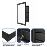 AGDULL Retro-Style Medicine Cabinet with 17’’x27’’ Solid Wood Mirror Frame, Bathroom Recessed Wall Cabinet, Living Room Wood Storage Cabinet, Black AGDULL