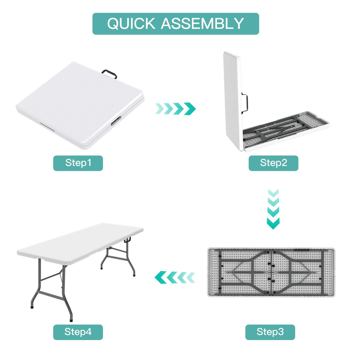 GUFY LAXMO 6ft Folding Table, Foldable HDPE Dining Table for Picnic, Camping, Party, Display with Carrying Handle - White GUFY LAXMO