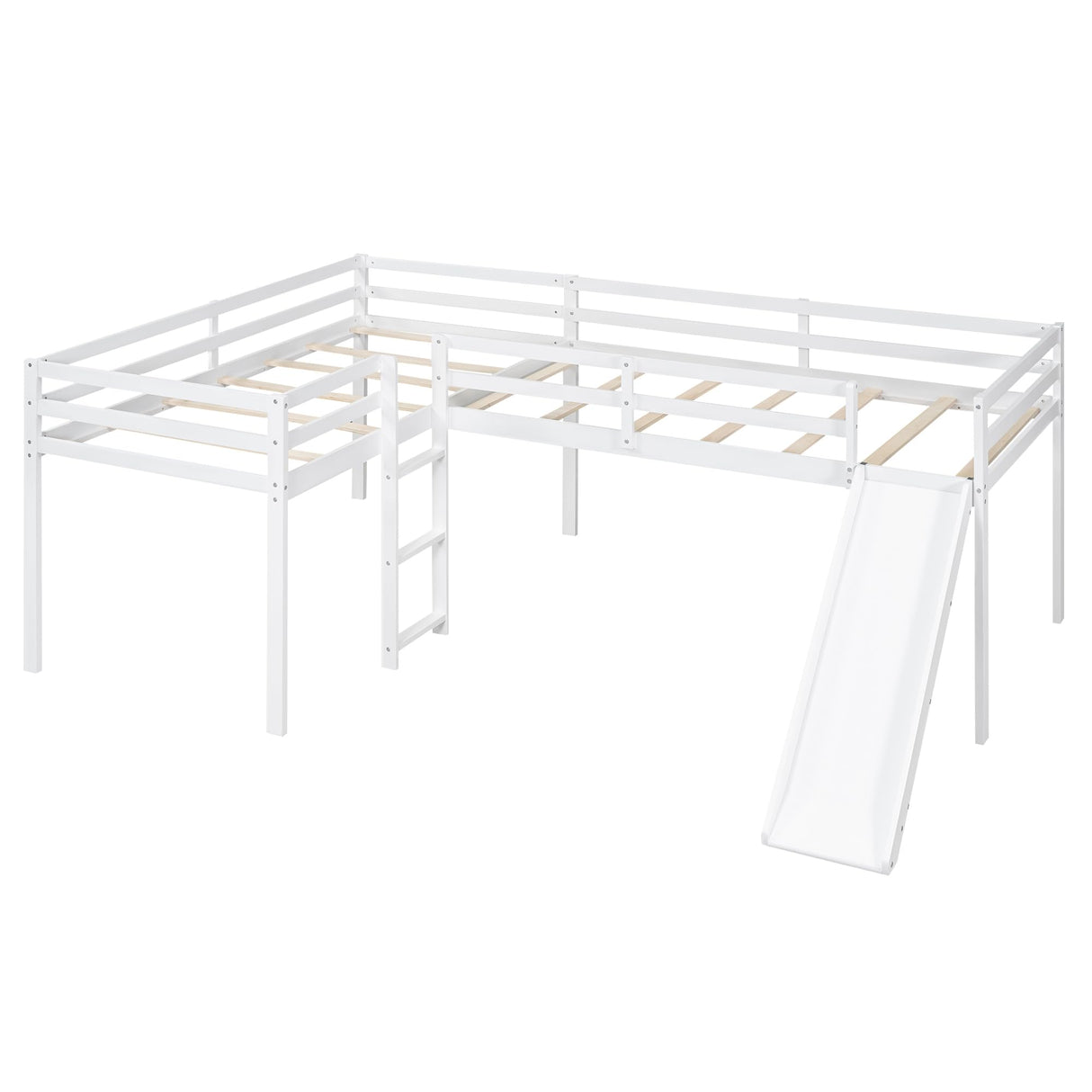 Two Loft Bed L Shaped Twin Bunk Bed with Ladders and Slide, Bunk Bed for Family, Kids, Teens, No Box Spring Needed Flieks